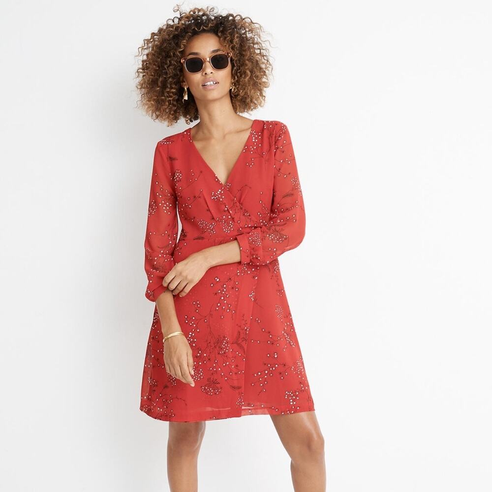 Madewell Women's Hazelwood Wrap-Front Mini Dress‎ in Windswept Floral Size 8